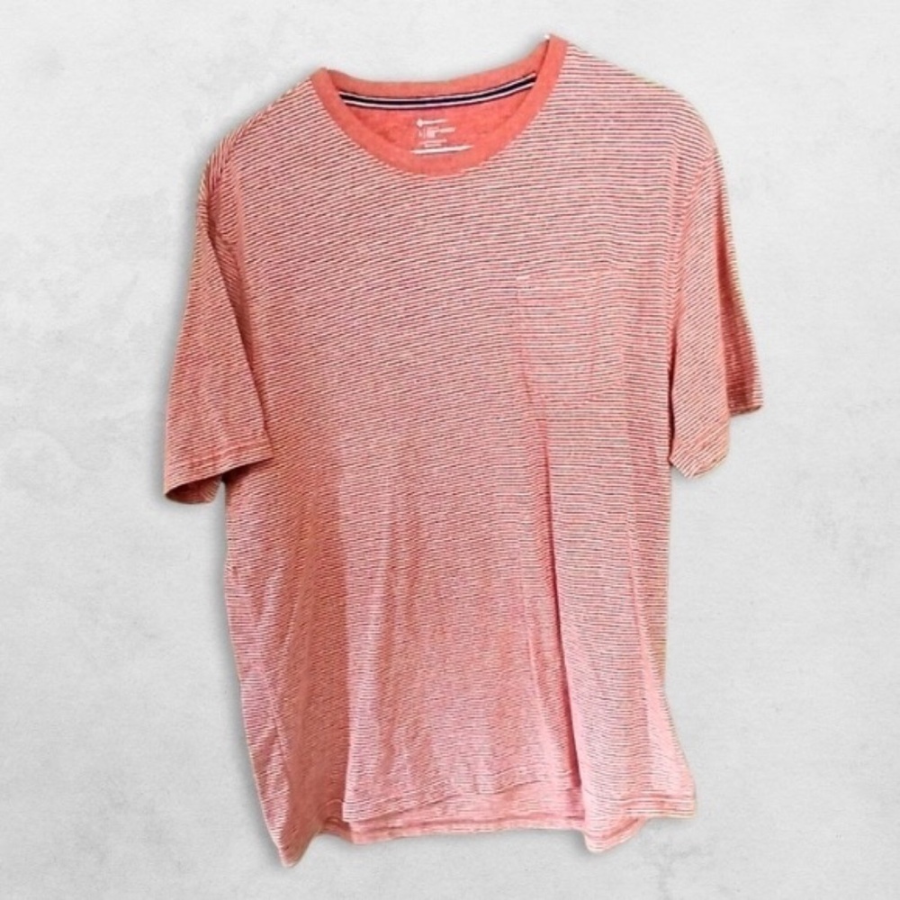 Member’s Mark Striped Tee Crew Neck Chest Pocket Soft Wash Red & White Men's L